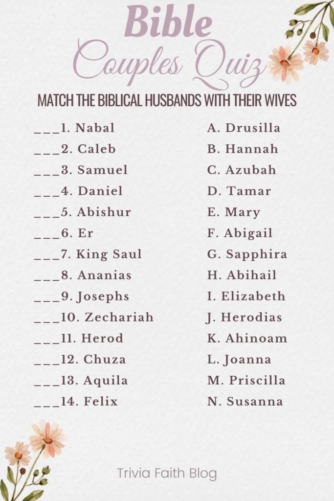 43 Fun Bible Couples Matching Game