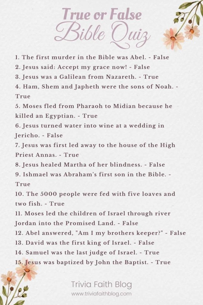 120 Fun True or False Bible Questions and Answers for Adults